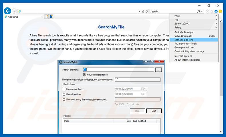 Suppression des publicités SearchMyFile dans Internet Explorer étape 1