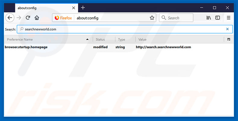 Suppression du moteur de recherche par défaut de searchnewworld.com dans Mozilla Firefox 