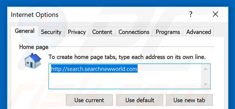 Suppression de la page d'accueil de searchnewworld.com dans Internet Explorer 
