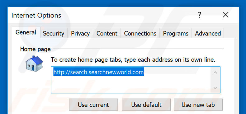 Suppression de la page d'accueil de searchnewworld.com dans Internet Explorer 