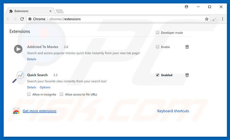 Suppression des extensions reliées à search.searchquicks.com dans Google Chrome 