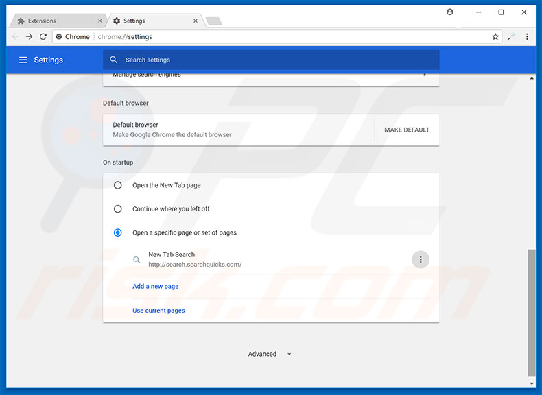 Suppression de la page d'accueil de search.searchquicks.com dans Google Chrome 