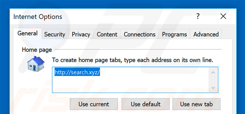 Suppression de la page d'accueil de search.xyz dans Internet Explorer 