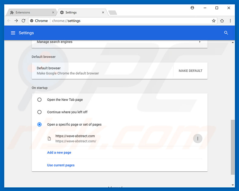 Suppression de wave-abstract.com de la page d'accueil de Google Chrome