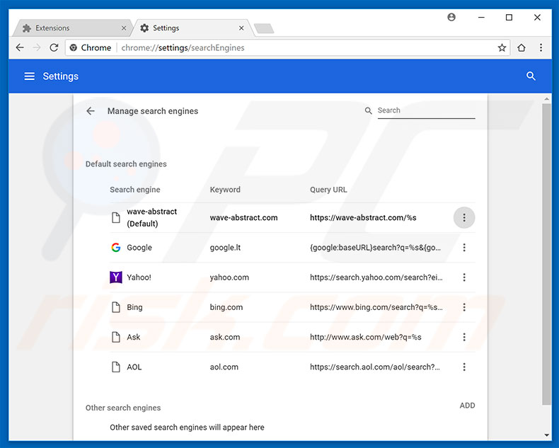 Suppression de wave-abstract.com du moteur de recherche par défaut de Google Chrome