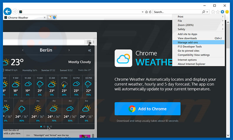 Suppression des publicités Weather For Chrome dans Internet Explorer étape 1