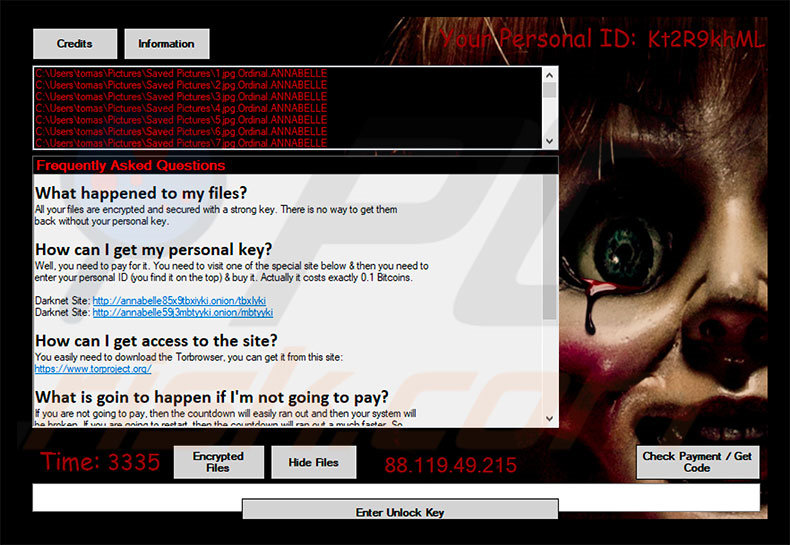 ANNABELLE ransomware message demandant une rançon