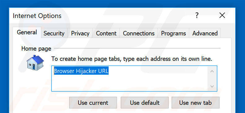 Suppression de la page d'accueil du pirate de navigateur dans Internet Explorer 