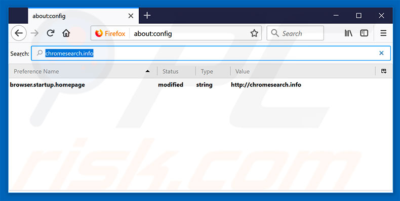 Suppression du moteur de recherche par défaut de chromesearch.info dans Mozilla Firefox
