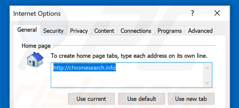Suppression de la page d'accueil de chromesearch.info dans Internet Explorer 
