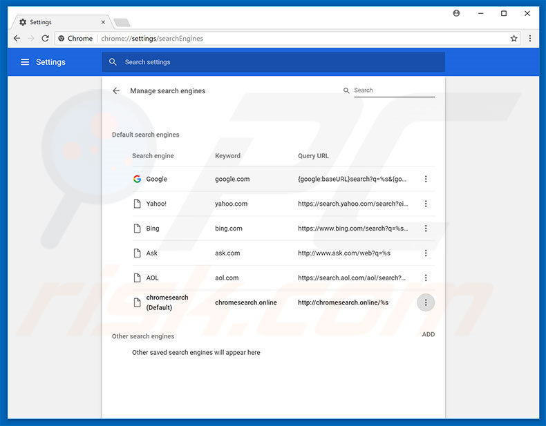 Suppression du moteur de recherche par défaut de chromesearch.online dans Google Chrome