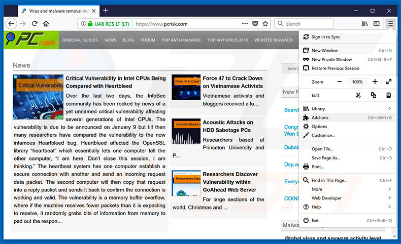 Suppression des publicités Deceptive site ahead dans Mozilla Firefox étape 1