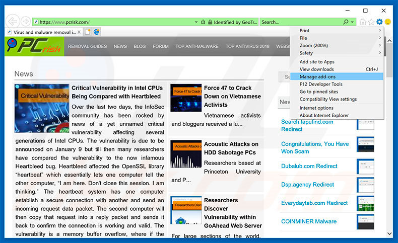 Suppression des publicités Deceptive site ahead dans Internet Explorer étape 1