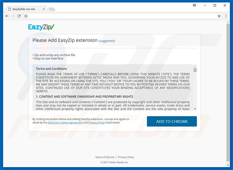 Website used to promote EazyZip browser hijacker