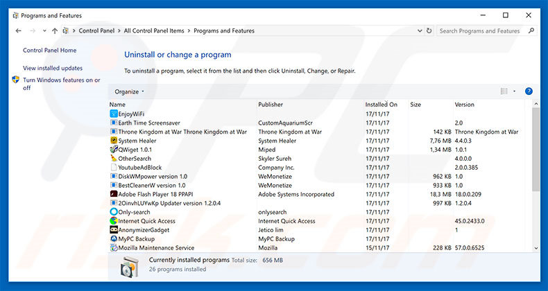 Désinstallation du logiciel de publicité FileRepMalware via le Panneau de Configuration