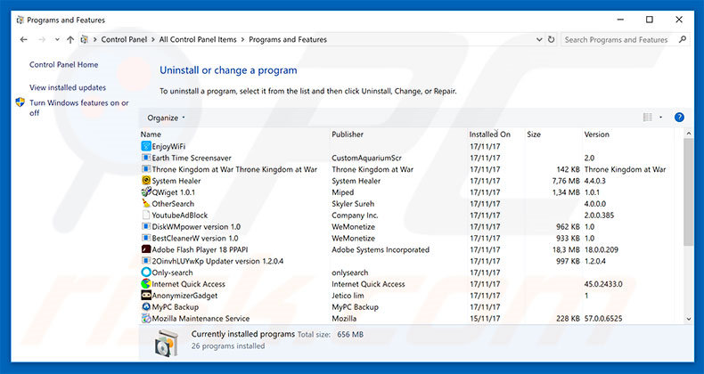 Désinstallation du logiciel de publicité Firefox Requires A Manual Update via le Panneau de Configuration 