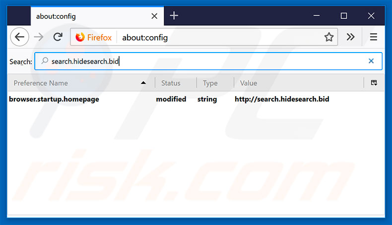 Suppression de search.hidesearch.bid du moteur de recherche par défaut de Mozilla Firefox