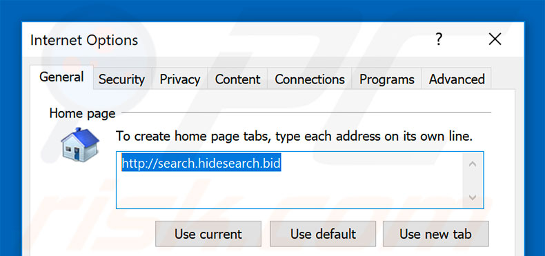 Suppression de search.hidesearch.bid de la page d'accueil d'Internet Explorer