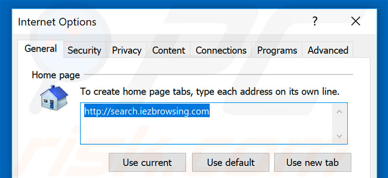 Suppression de la page d'accueil de search.iezbrowsing.com dans Internet Explorer 