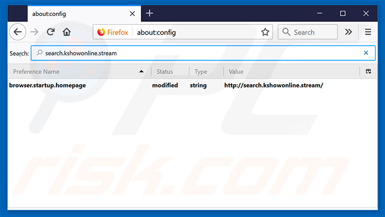 Suppression du moteur de recherche par défaut de search.kshowonline.stream dans Mozilla Firefox 