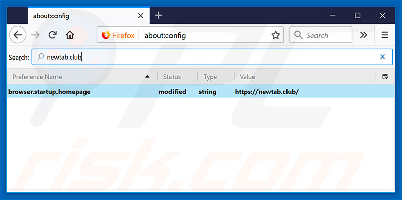Suppression du moteur de recherche par défaut de newtab.club dans Mozilla Firefox 