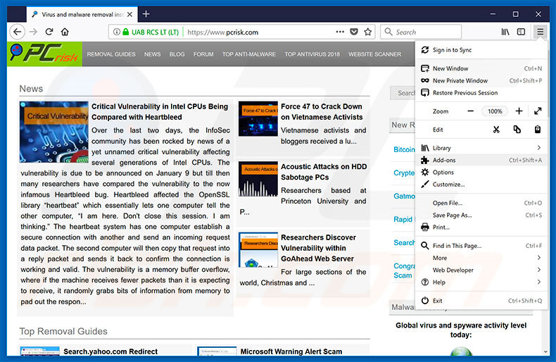 Suppression des publicités Virus Skype dans Mozilla Firefox étape 1