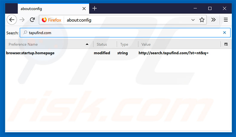 Suppression du moteur de recherche par défaut de search.tapufind.com dans Mozilla Firefox 
