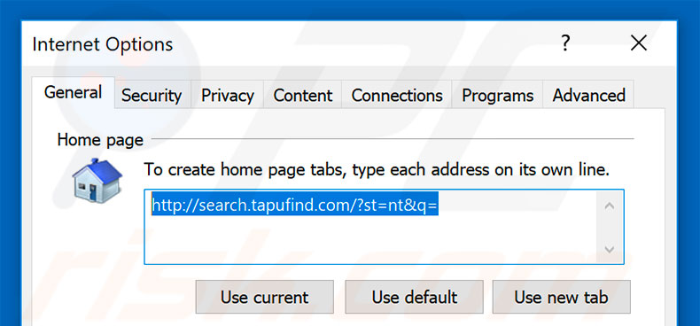 Suppression de la page d'accueil de search.tapufind.com dans Internet Explorer 