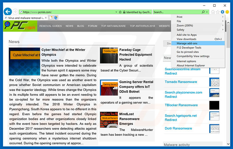 Suppression des publicités VIRUS ALERT FROM MICROSOFT dans Internet Explorer étape 1
