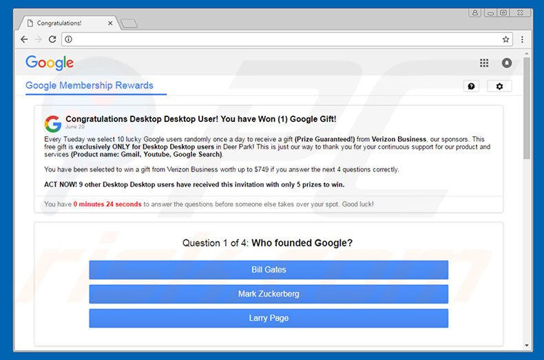 Logiciel de publicité You Have Won A Google Gift 