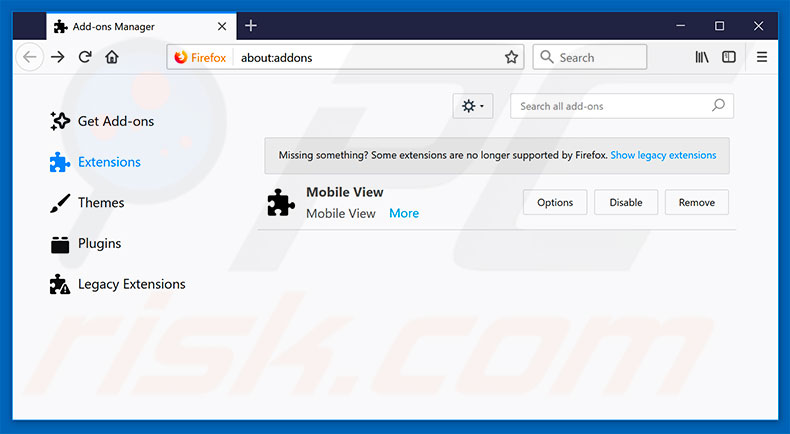 Suppression des extensions escrocs dans Mozilla Firefox étape 2