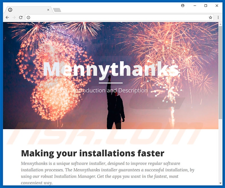 Site web utilisé pour publiciser le pirate de navigateur Mennythanks 