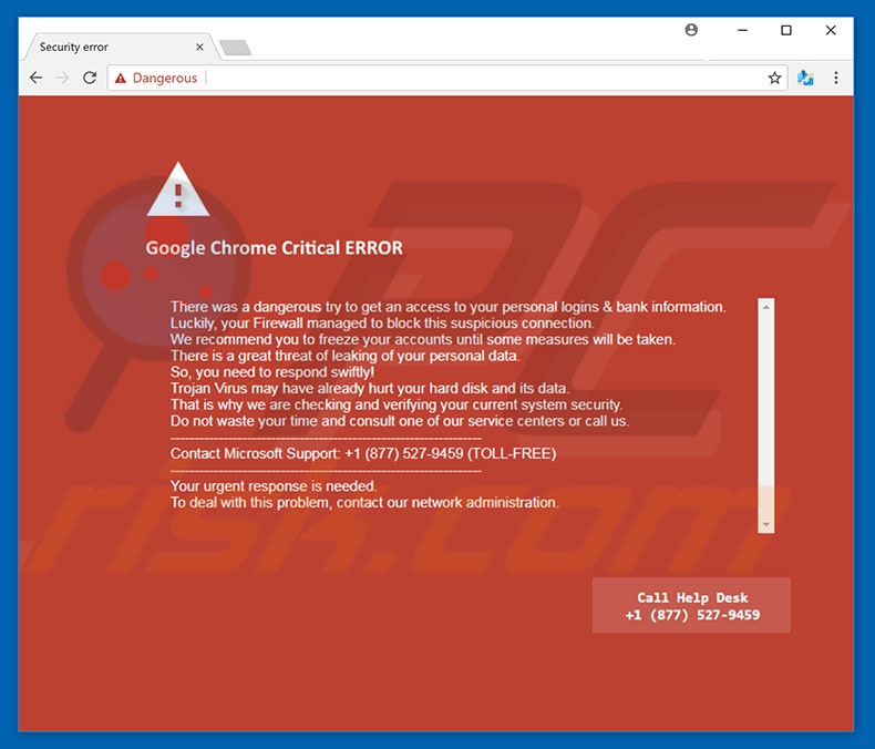 Arnaque Google Chrome Critical ERROR