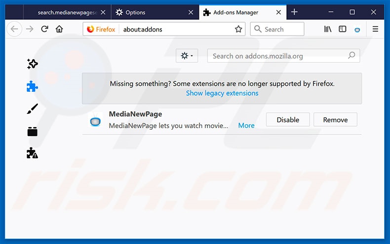 Suppression des extensions reliées à go.paradiskus.com dans Mozilla Firefox 