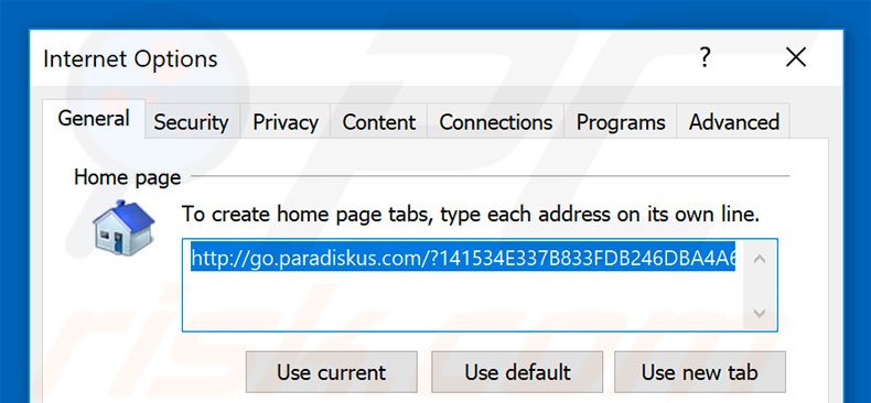 Suppression de la page d'accueil de go.paradiskus.com dans Internet Explorer