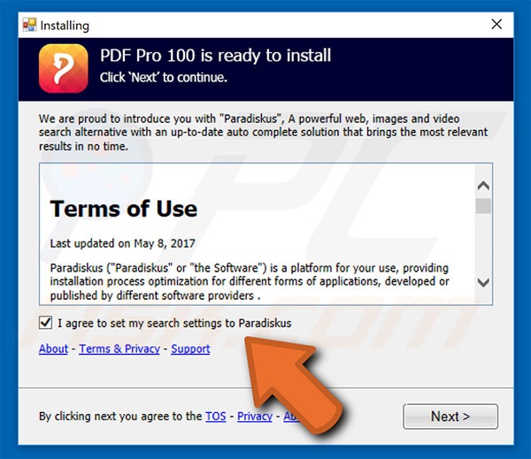 Configuration officielle de l'installateur du pirate de navigateur PDF Pro 100 