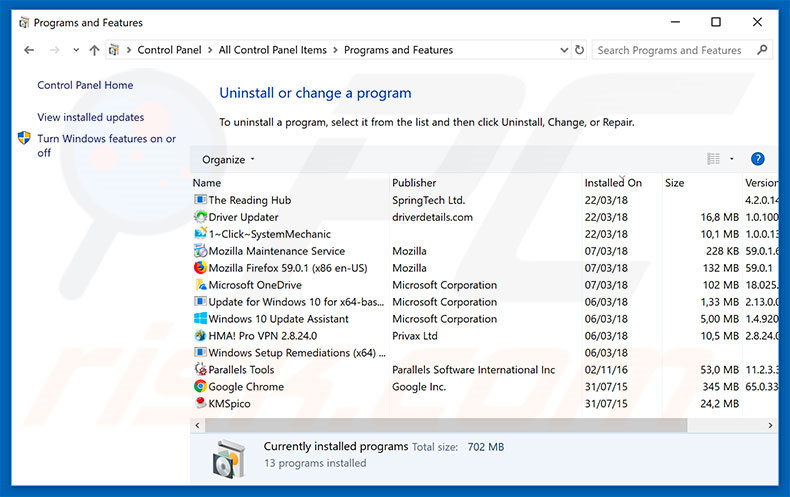 Désinstallation du logiciel de  via le Panneau de Configuration