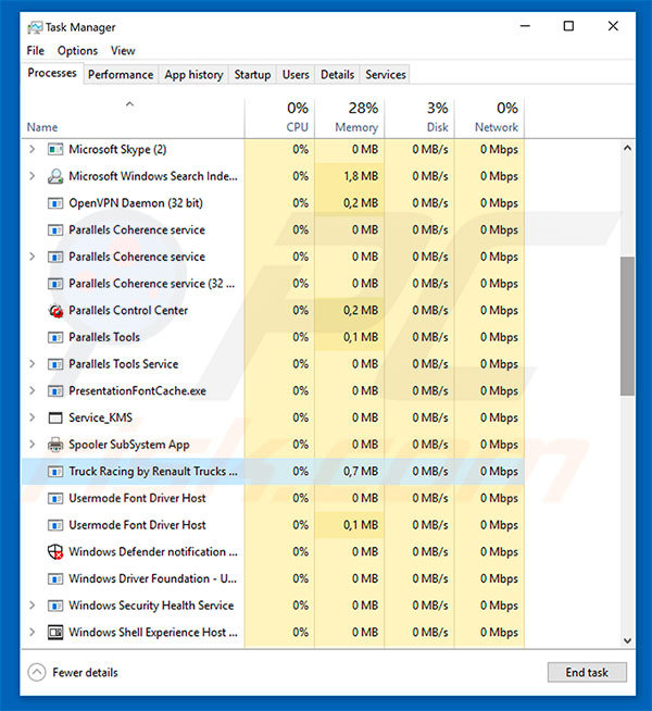 Virus pony dans le gestionnaire de tâches de Windows