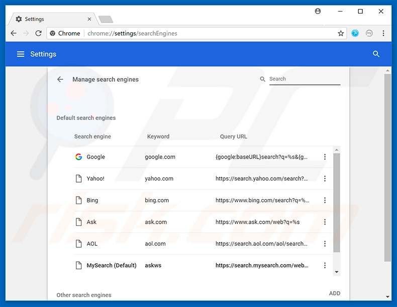 Suppression du moteur de recherche par défaut de hp.mysearch.com dans Google Chrome 