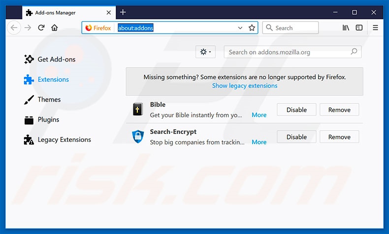 Suppression des extensions reliées à hp.mysearch.com dans Mozilla Firefox