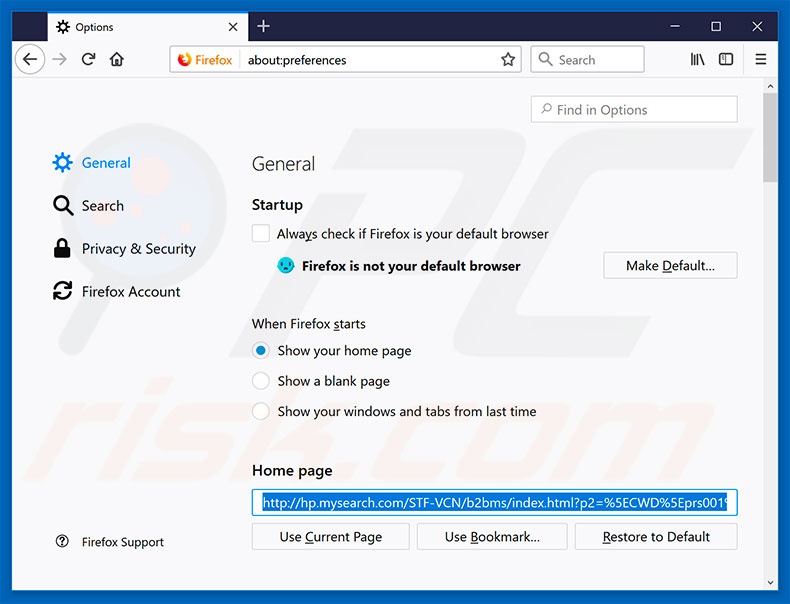 Suppression de la page d'accueil de hp.mysearch.com dans Mozilla Firefox 
