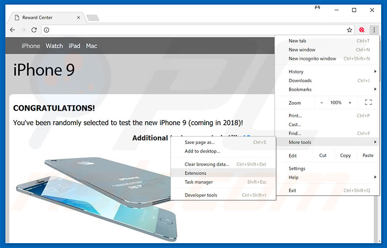 Suppression des publicités You've Been Selected To Test iPhone 9  dans Google Chrome étape 1