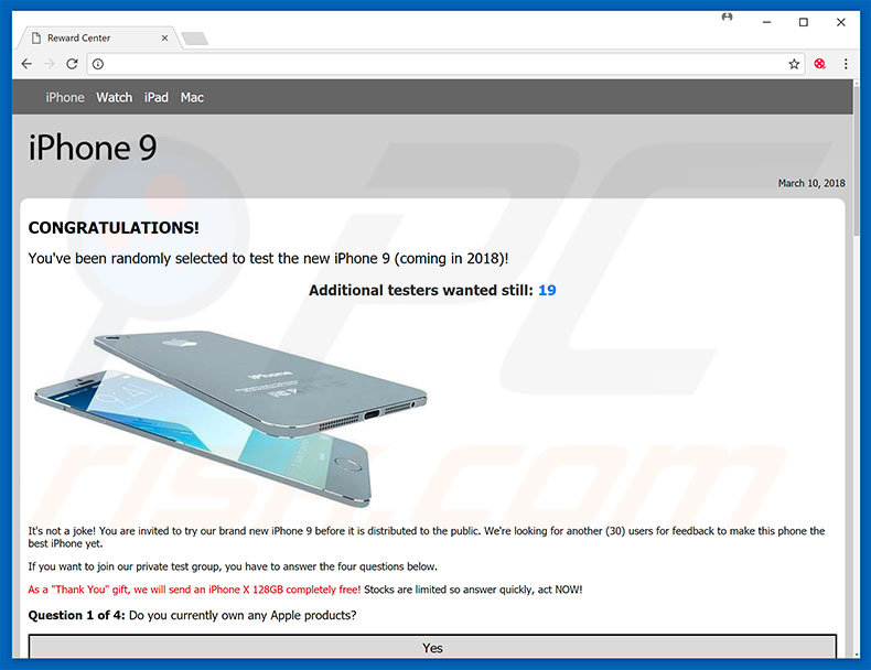 Logiciel de publicité You've Been Selected To Test iPhone 9