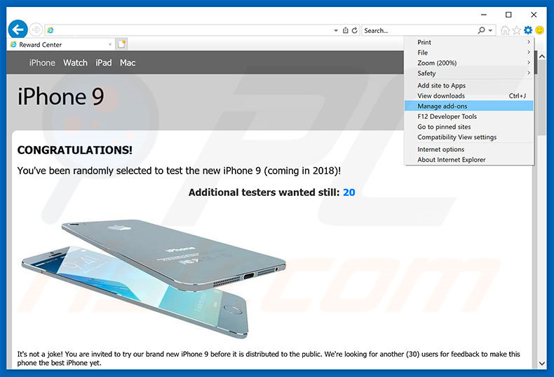 Suppression des publicités You've Been Selected To Test iPhone 9 dans Internet Explorer étape 1