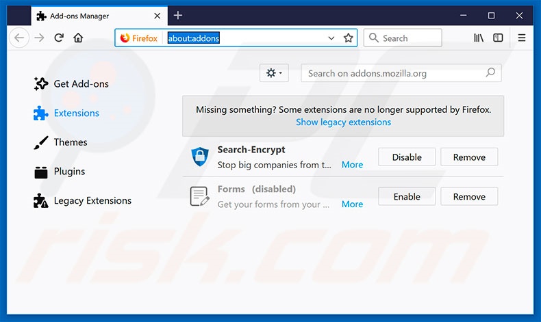 Suppression des extensions escrocs dans Mozilla Firefox étape 2