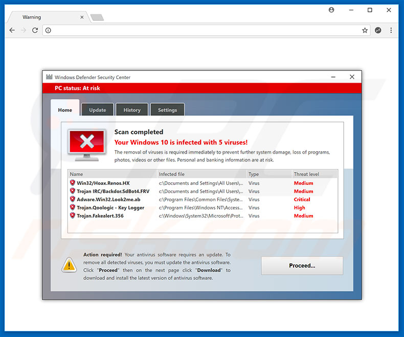 Windows Defender Security Center scam