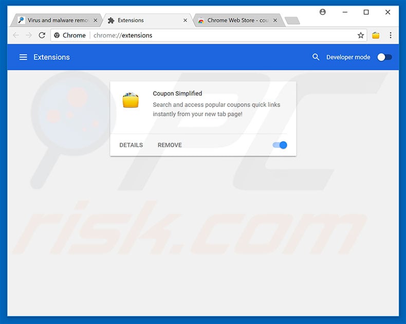 Suppression des extensions escrocs dans Google Chrome étape 2