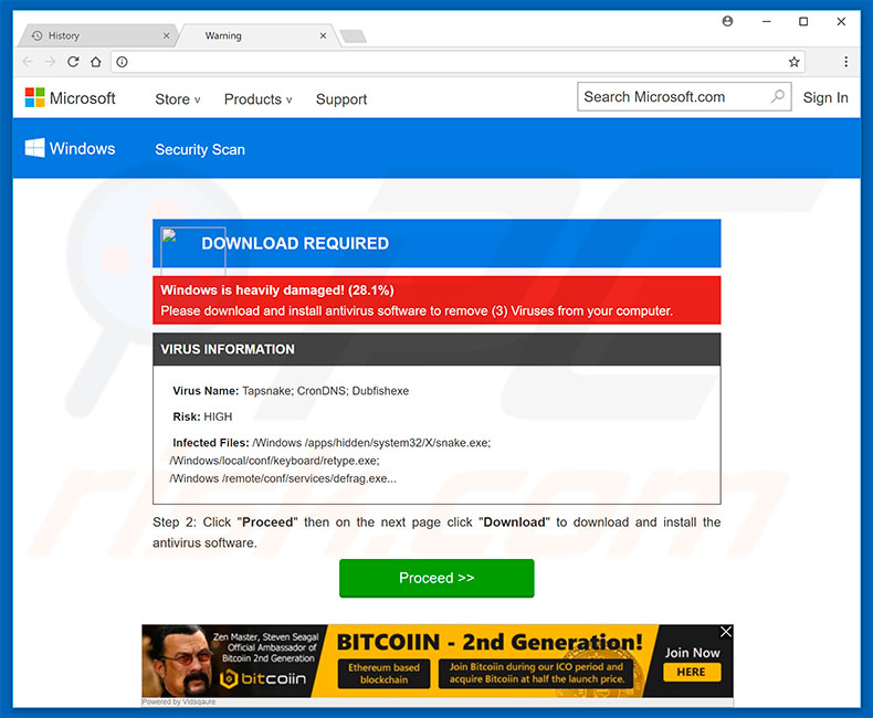 Faux scan de Your Windows 10 Is Infected With 3 Viruses 
