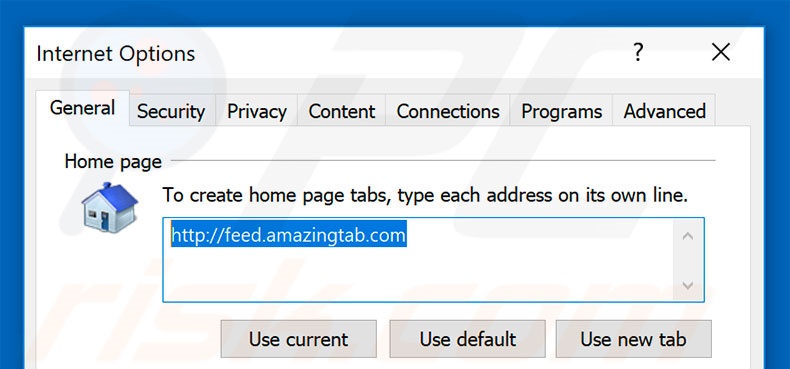 Suppression de la page d'accueil de feed.amazingtab.com dans Internet Explorer