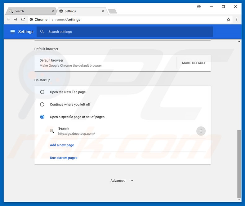 Suppression de la page d'accueil de go.deepteep.com dans Google Chrome 